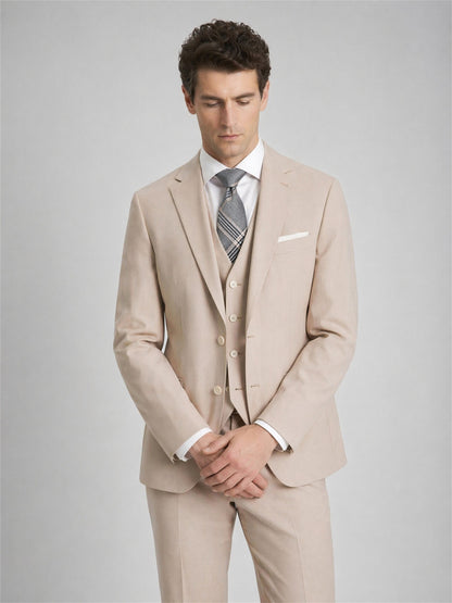 Savile Beige 3-Piece Suit – Upper body front view looking away