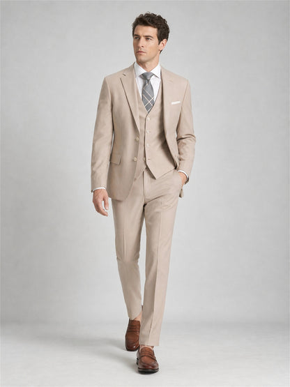 Savile Beige 3-Piece Suit – Full body front view standing