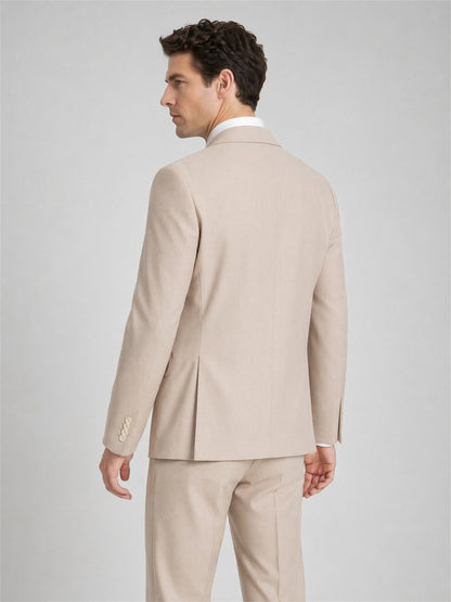 Savile Beige 3-Piece Suit – Full body front view walking