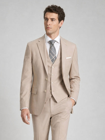 Savile Beige 3-Piece Suit – Full body back view showing center vent