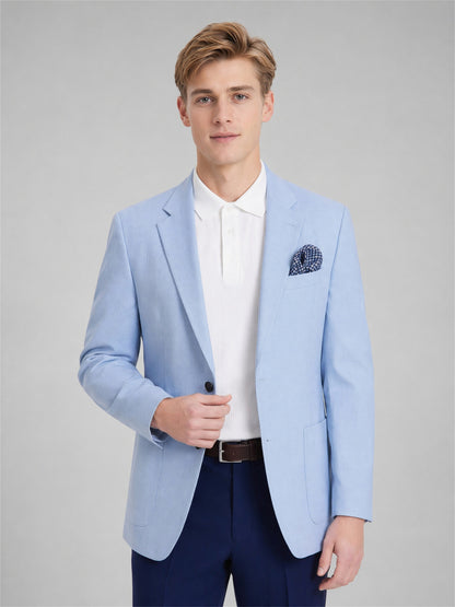 Savile Sky Blue Slim-Fit Blazer – Upper body front view direct gaze