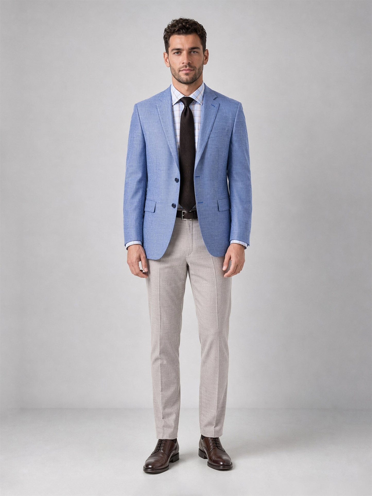 Savile Light Blue Glen Plaid Blazer – Full body back view
