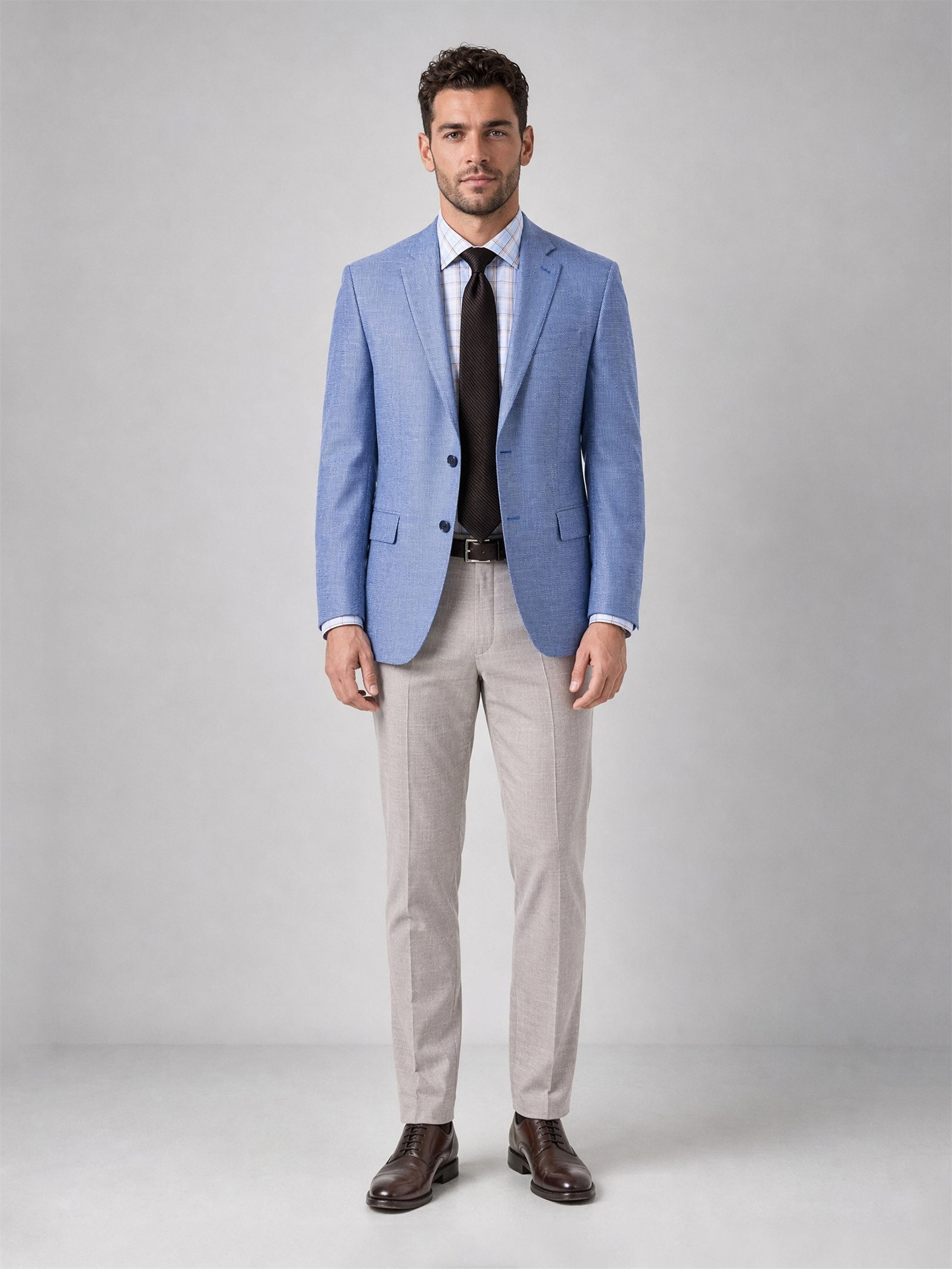 Savile Light Blue Glen Plaid Blazer – Full body back view