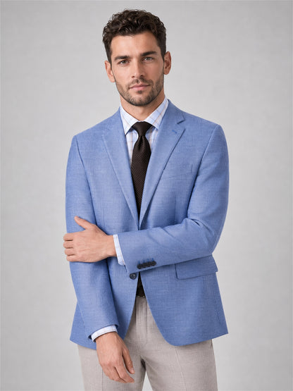 Savile Light Blue Glen Plaid Blazer – Full body front view looking away