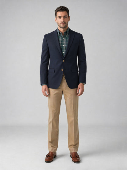 Savile Navy Gold Button Blazer – Full body front view standing