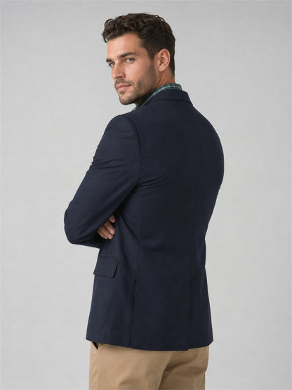 Savile Navy Gold Button Blazer – Three-quarter back view arms crossed