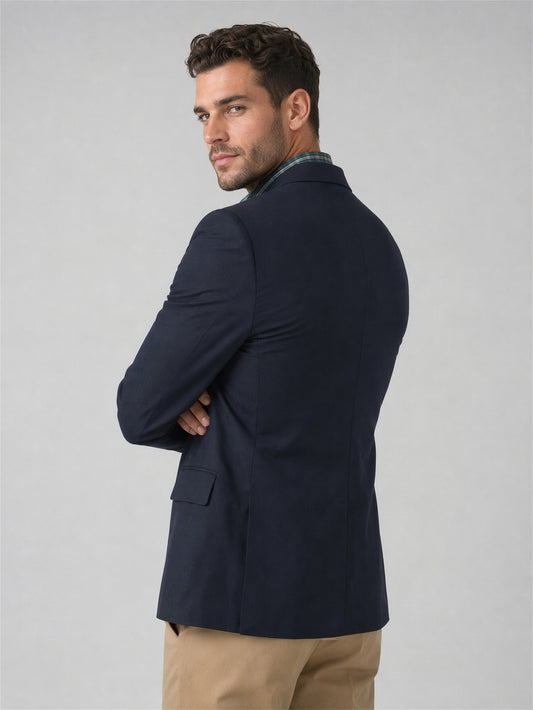 Savile Men's Slim-Fit Navy Blazer – Gold Button Notch Lapel Sport Coat | Navy Blue