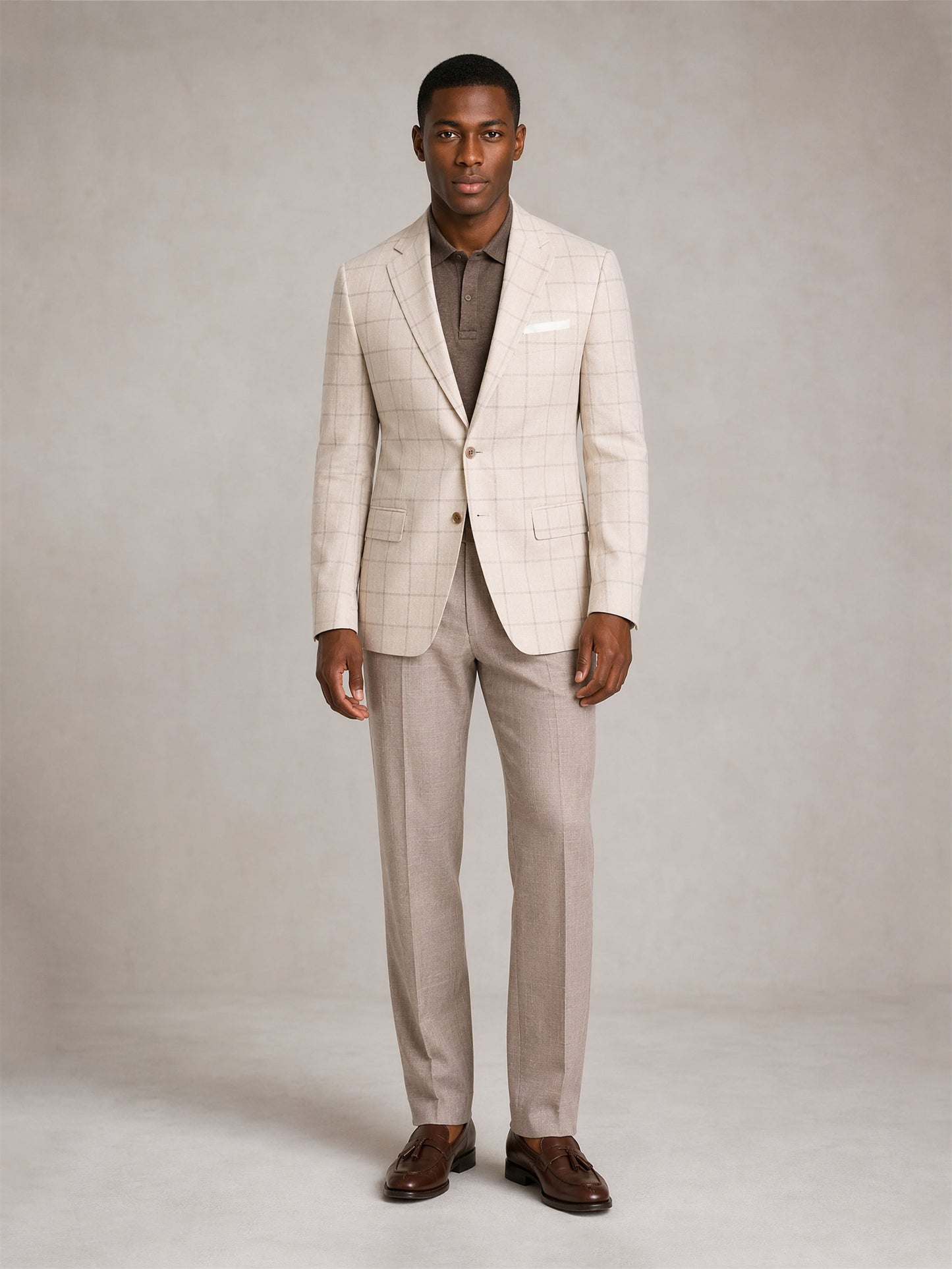 Savile Ivory Windowpane Check Blazer – Full body back view showing center vent