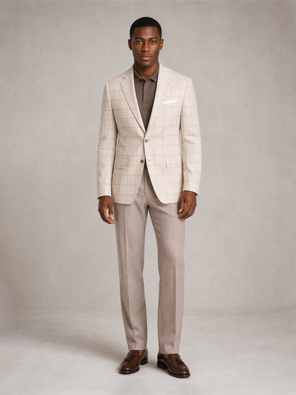 Savile Ivory Windowpane Check Blazer – Full body back view showing center vent