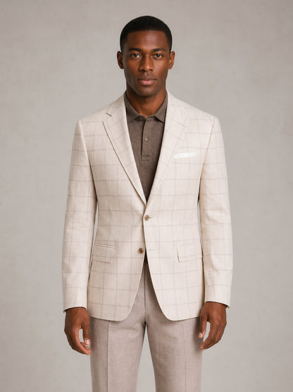 Savile Ivory Windowpane Check Blazer – Full body front view walking