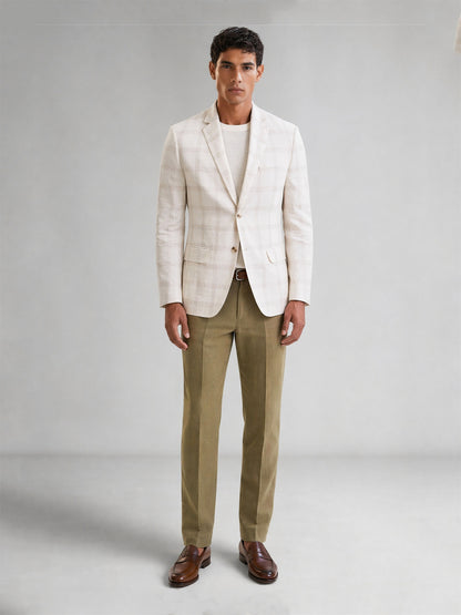 Savile Cream Windowpane Check Blazer – Upper body front view looking down
