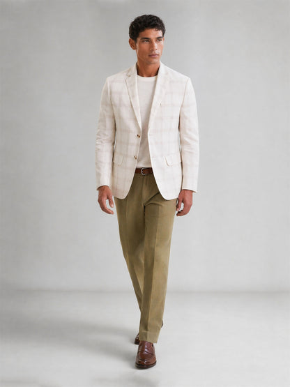 Savile Cream Windowpane Check Blazer – Full body front view standing
