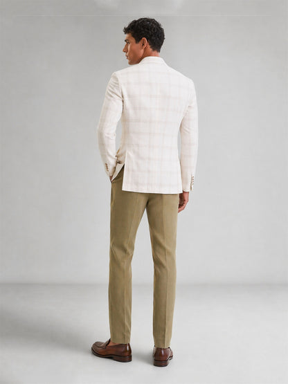 Savile Cream Windowpane Check Blazer – Full body front view walking