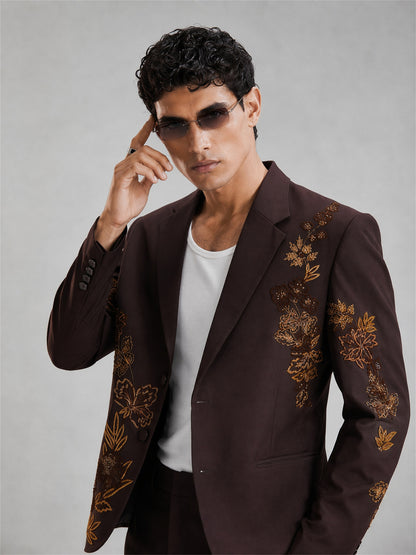 Savile Gold Floral Embroidered 2-Piece Suit – Upper body front view direct gaze