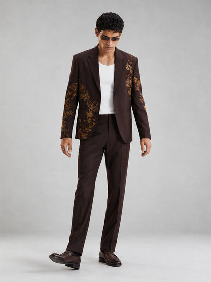 Savile Gold Floral Embroidered 2-Piece Suit – Full body front view standing