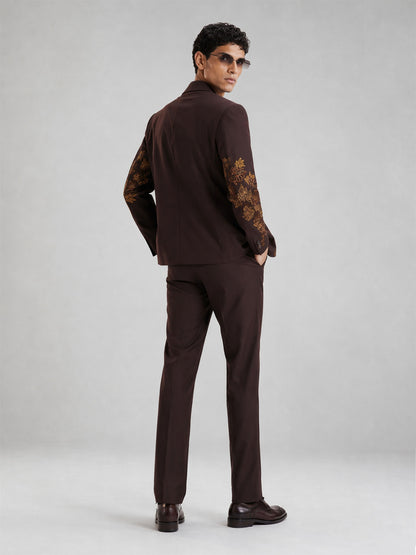 Savile Gold Floral Embroidered 2-Piece Suit – Full body front view looking down