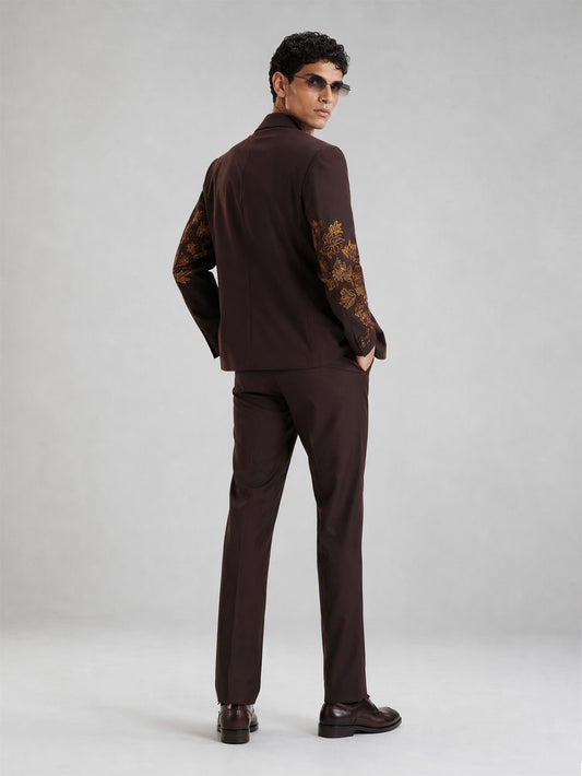 Savile Gold Floral Embroidered 2-Piece Suit – Full body front view looking down