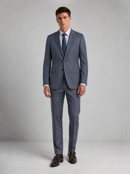Savile Men's Steel Blue Slim-Fit 2-Piece Suit Set – Front Half Body View