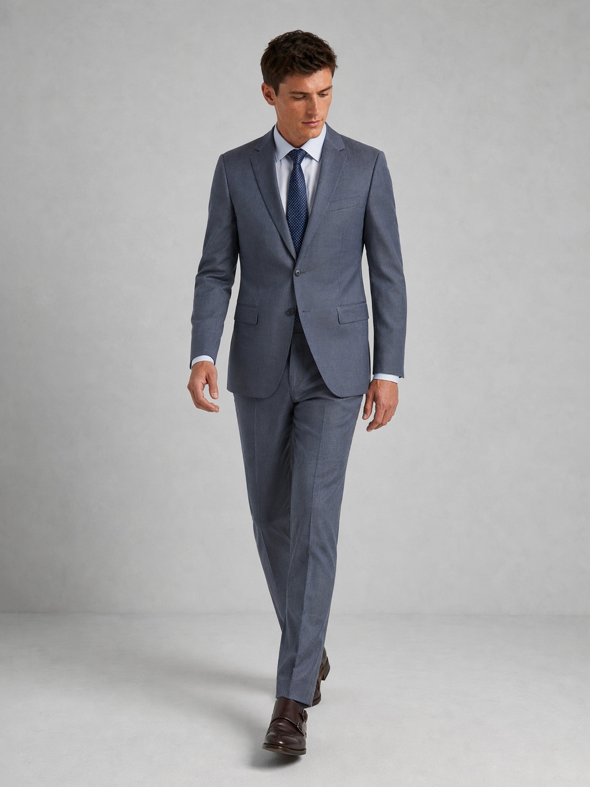Savile Men's Steel Blue Slim-Fit 3-Piece Suit Set – Full Body Front View