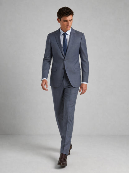 Savile Men's Steel Blue Slim-Fit 2-Piece Suit Set – Full Body Front View