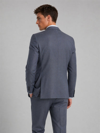 Savile Men's Steel Blue Slim-Fit 2-Piece Suit Set – Walking Full Body View