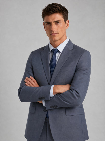 Savile Men's Steel Blue Slim-Fit 2-Piece Suit Set – Back View