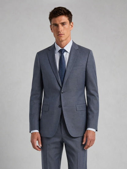 Savile Men's Steel Blue Slim-Fit 2-Piece Suit Set – Arms Crossed Detail View