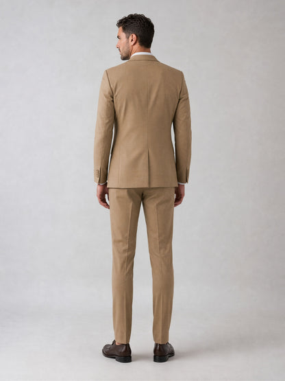 Savile Men's Khaki Tan Slim-Fit 2-Piece Suit Set – Walking Full Body View
