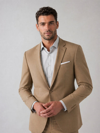 Savile Men's Khaki Tan Slim-Fit 2-Piece Suit Set – Back View