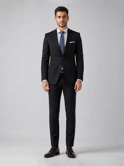 Savile Men's Black Slim-Fit 2-Piece Suit Set – Full Body Front View