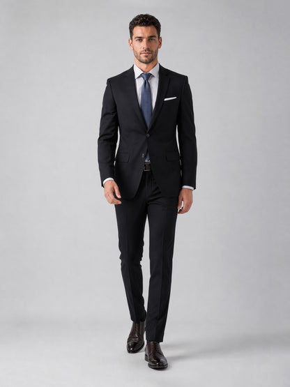 Savile Men's Black Slim-Fit 2-Piece Suit Set – Walking Full Body View