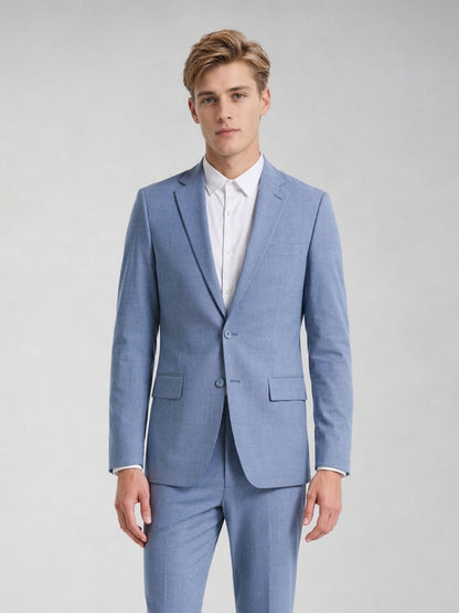 Savile Men's Light Blue Slim-Fit 2-Piece Suit Set – Half Body Front Detail View