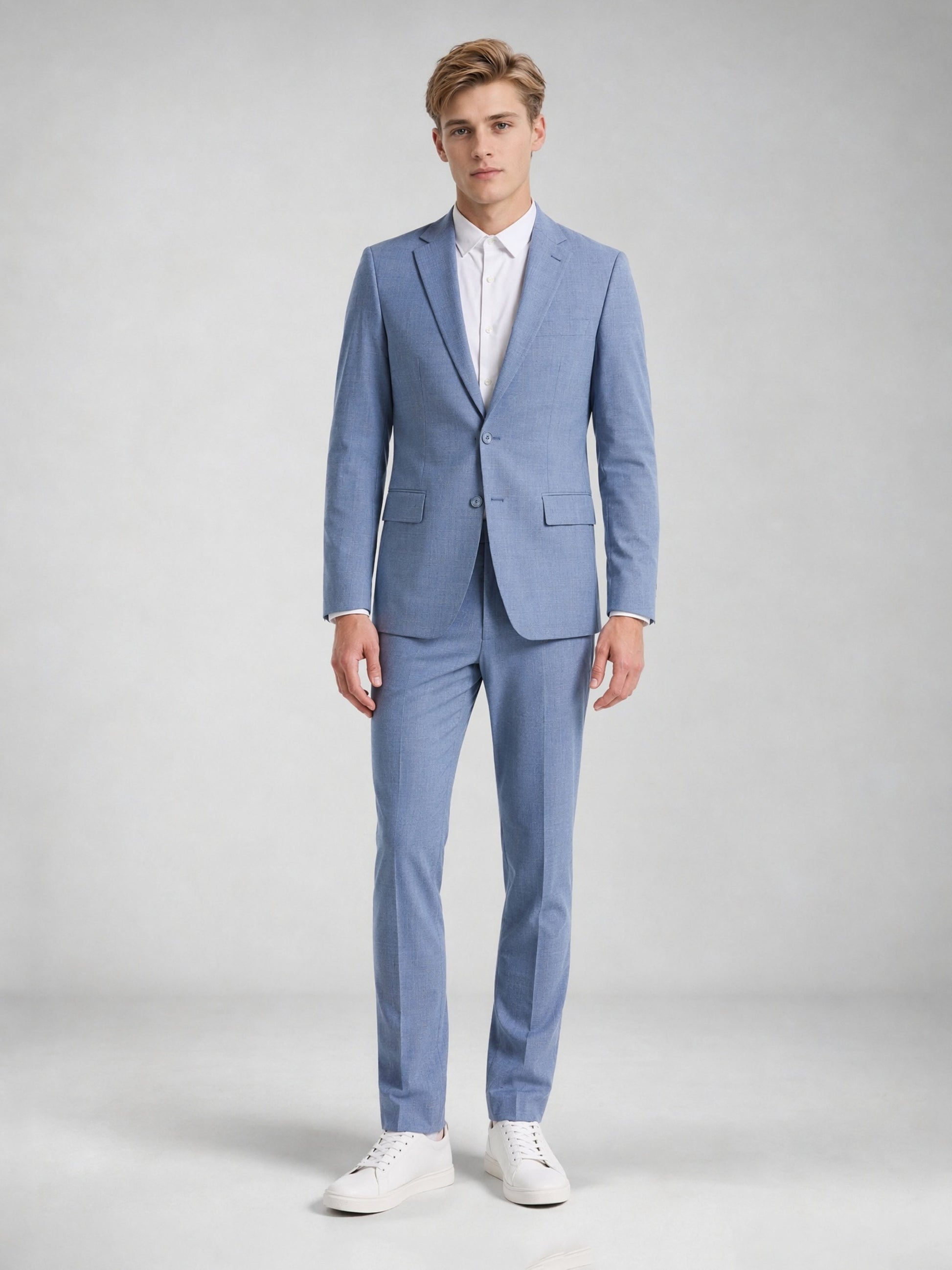 Savile Men's Light Blue Slim-Fit 3-Piece Suit Set – Full Body Front View