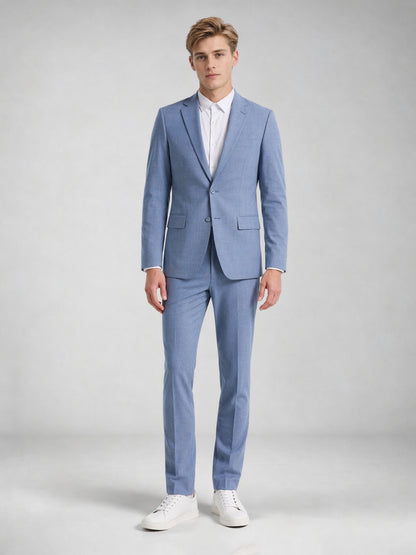 Savile Men's Light Blue Slim-Fit 2-Piece Suit Set – Full Body Front View
