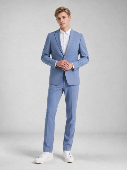 Savile Men's Light Blue Slim-Fit 2-Piece Suit Set – Hands Clasped Front View