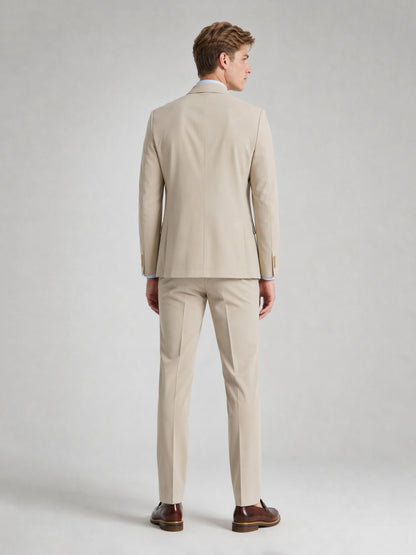 Savile Men's Sand Beige Slim-Fit 2-Piece Suit Set – Half Body Front Detail View