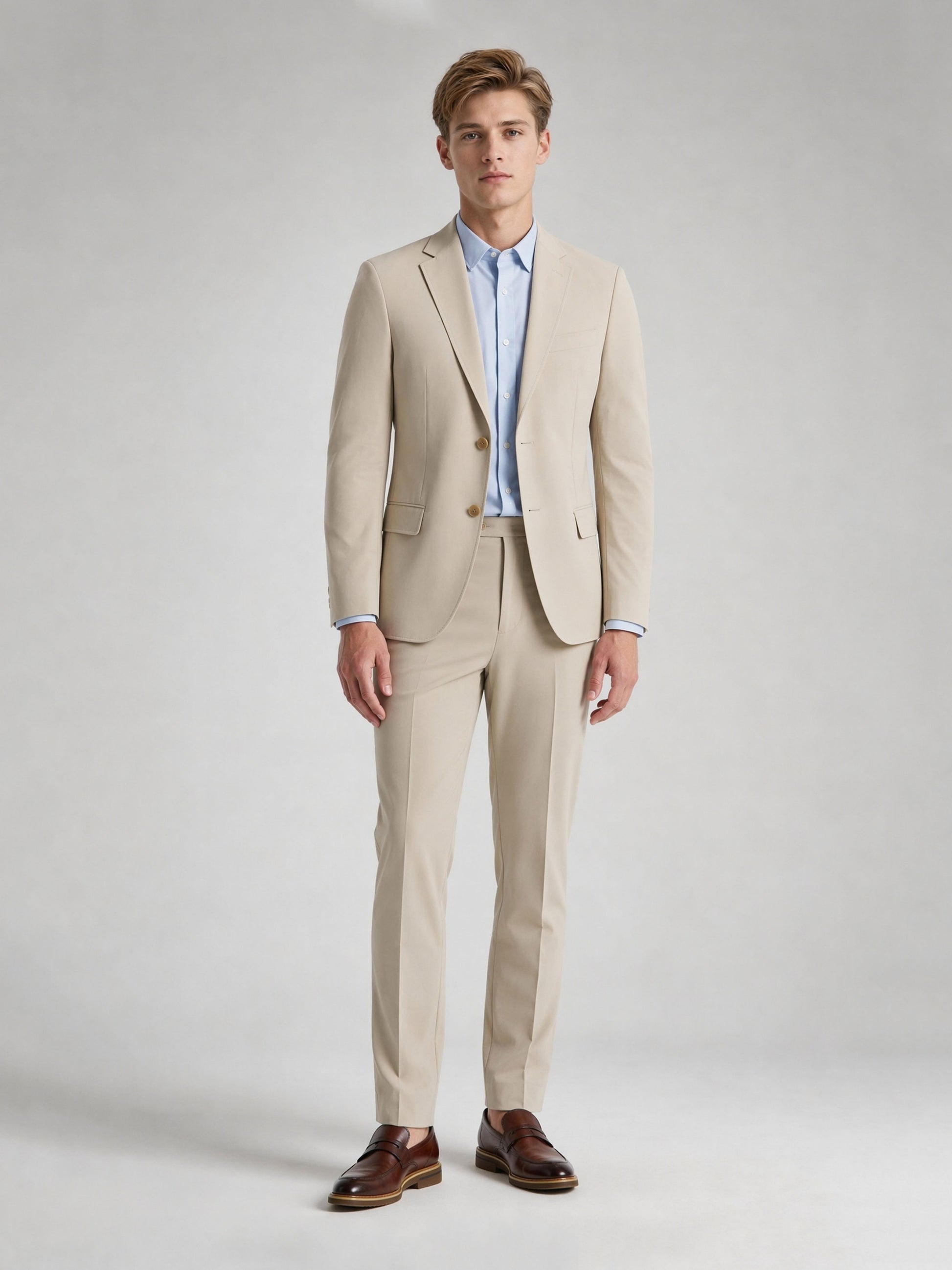 Savile Men's Sand Beige Slim-Fit 2-Piece Suit Set – Back View