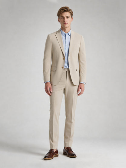 Savile Men's Sand Beige Slim-Fit 2-Piece Suit Set – Back View
