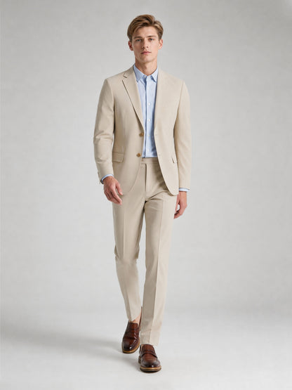 Savile Men's Sand Beige Slim-Fit 2-Piece Suit Set – Full Body Front View