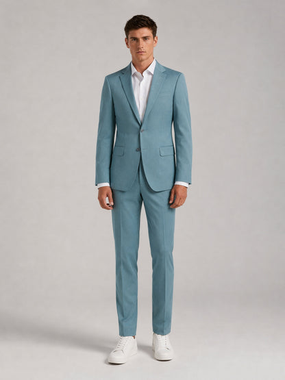 Savile Men's Teal Blue Slim-Fit 2-Piece Suit Set – Full Body Front View