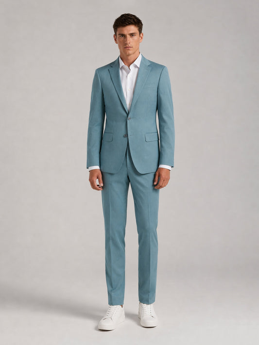 Savile Men's Teal Blue Slim-Fit 2-Piece Suit Set – Full Body Front View