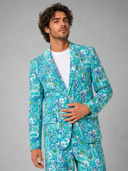 Savile GA0029 Teal Graphic Print Short Suit – Front full body view