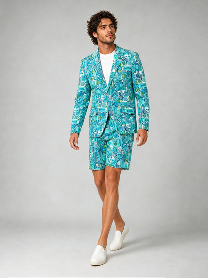 Savile GA0029 Teal Graphic Print Short Suit – 3/4 front view