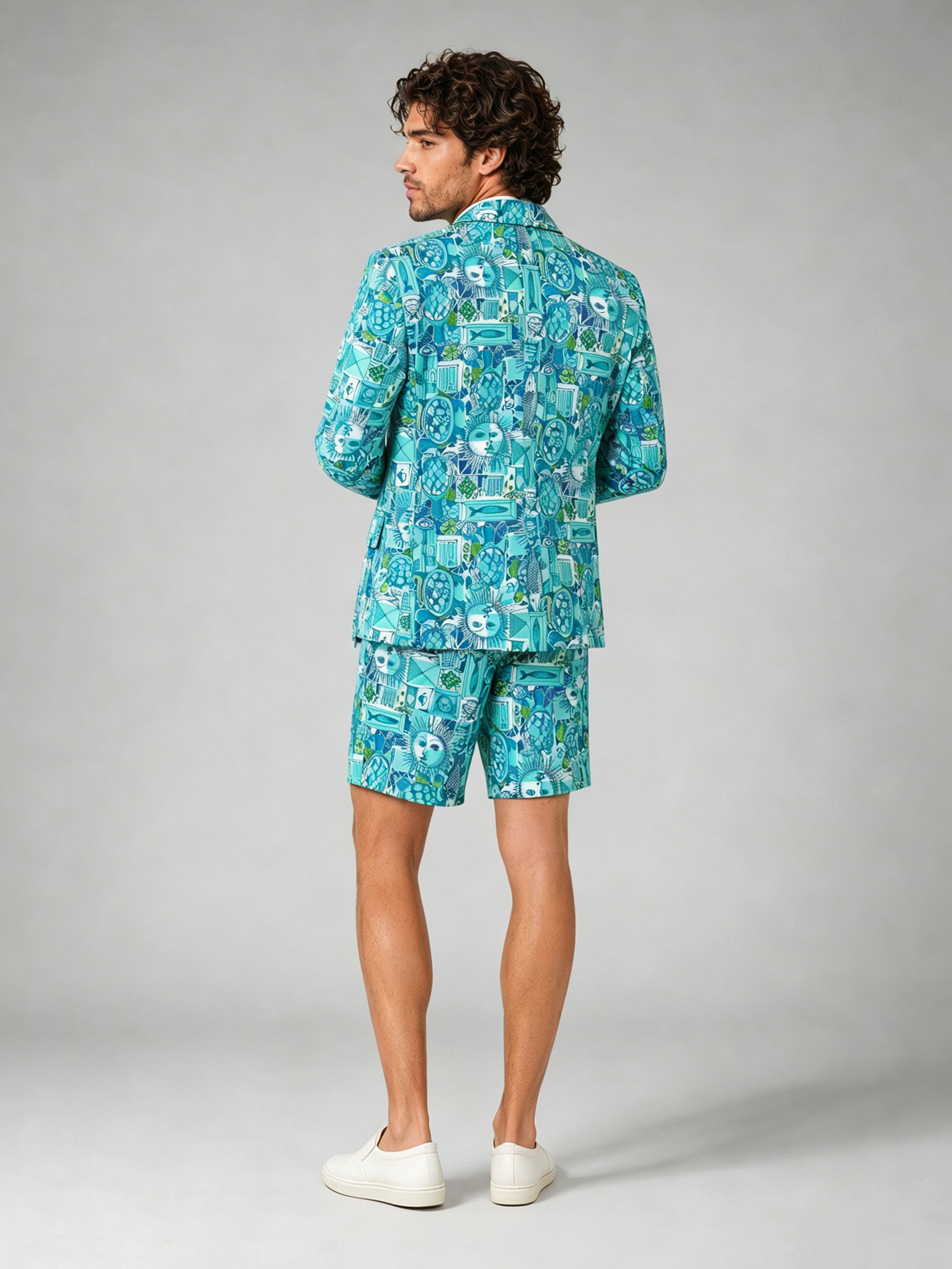 Savile GA0029 Teal Graphic Print Short Suit – Back view