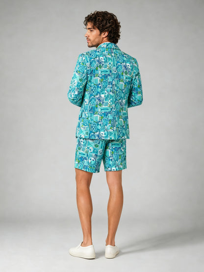 Savile GA0029 Teal Graphic Print Short Suit – Back view