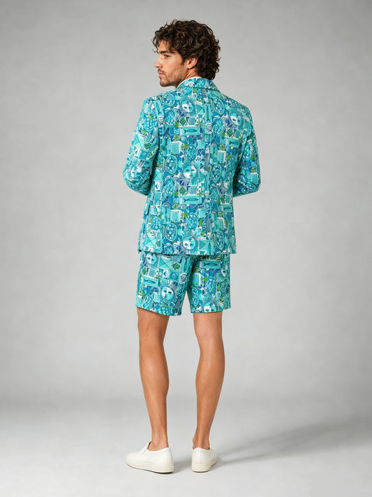 Savile GA0029 Teal Graphic Print Short Suit – Back view