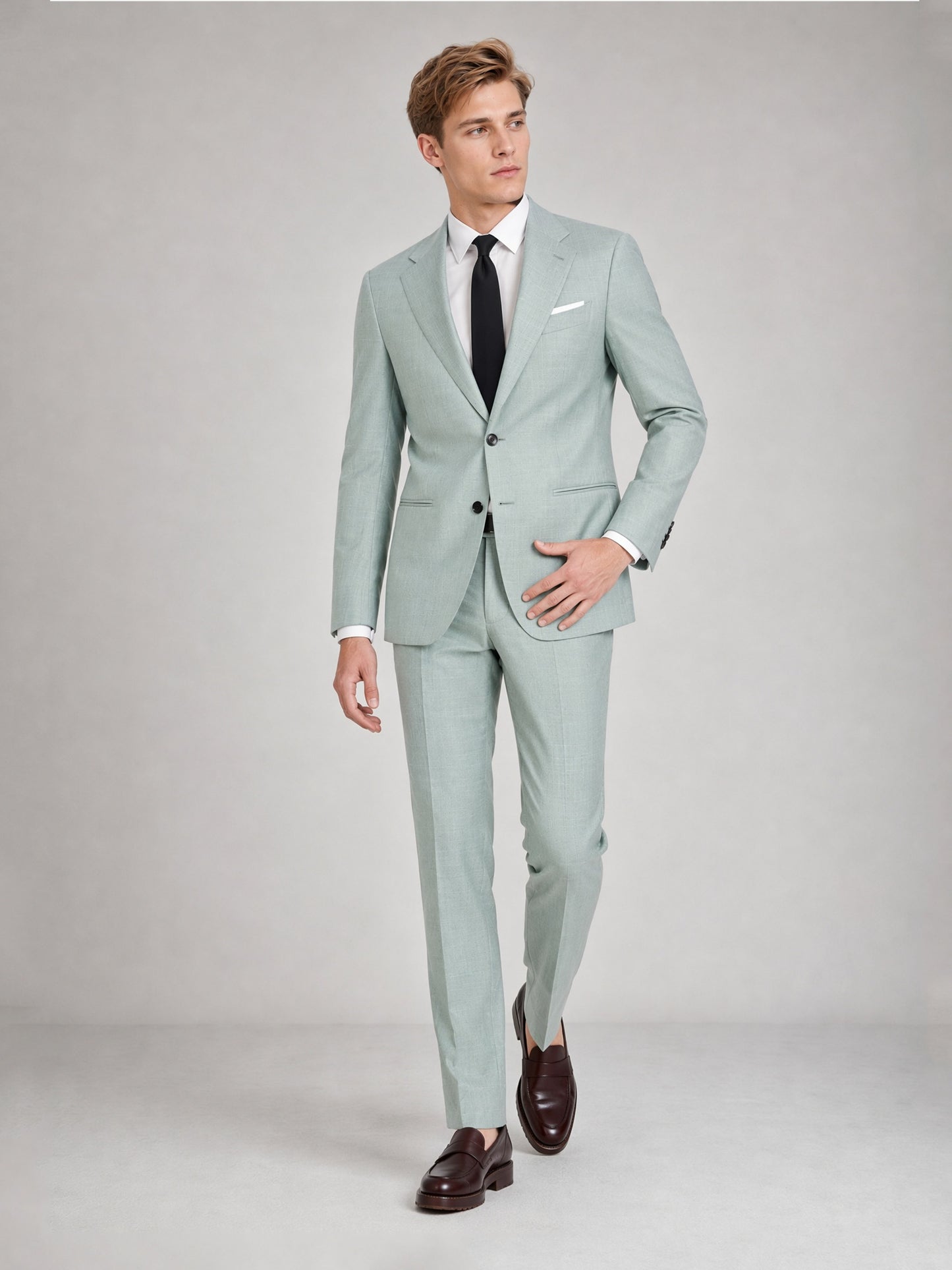 Savile GA0030 Sage Green 3-Piece Suit – Front full body, relaxed natural stance