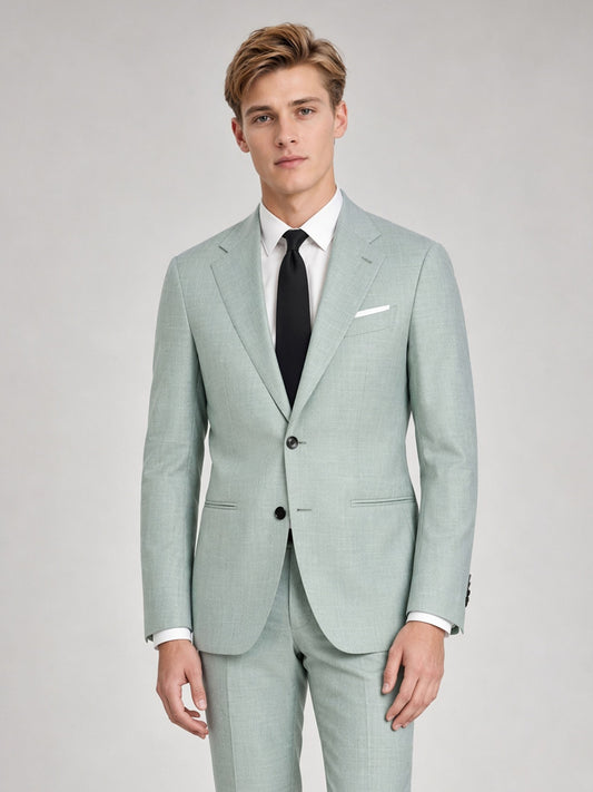 Savile GA0030 Sage Green 3-Piece Suit – Upper body close-up, lapel detail
