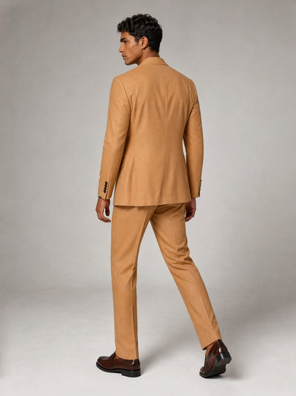 Savile GA0031 Camel Double-Breasted Suit – Front full body, direct stance