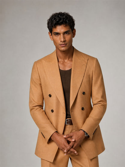Savile GA0031 Camel Double-Breasted Suit – Back full body view